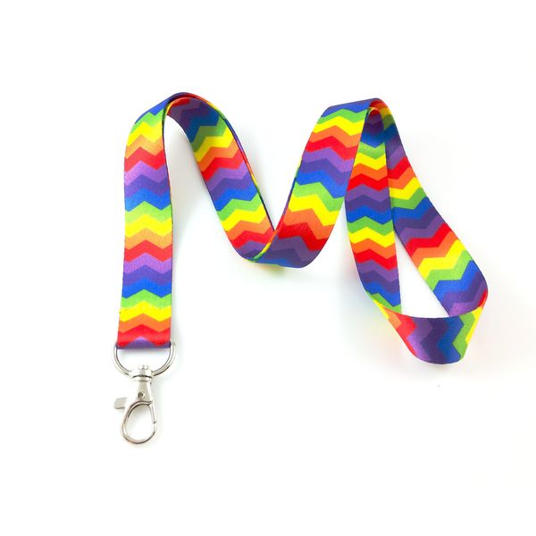 Rainbow Chevron Lanyard Key Chain Id Badge Holder