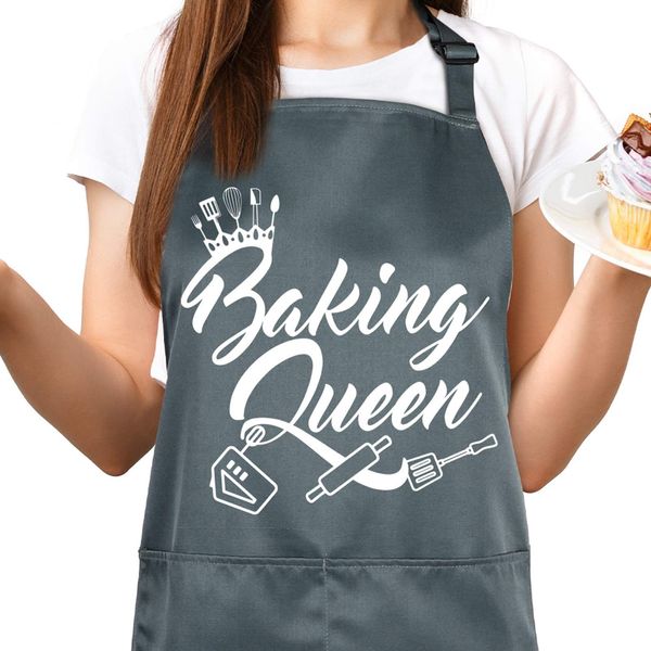 SOSPIRO Funny Baking Aprons for Women Baking Queen Kitchen Apron with 2 Pocket Adjustable Cooking Apron for Bakers, Cooking Mother's Day Christmas Birthday Gift for Mum Wife Girlfriend Grandma