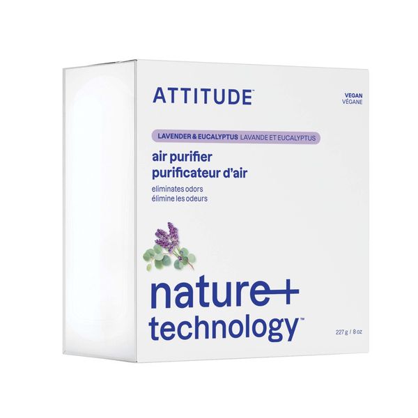 ATTITUDE Air Purifier, Activated Carbon Freshener, Odor Remover, Plant and Mineral-Based, Vegan, Lavender and Eucalyptus, 227 grams