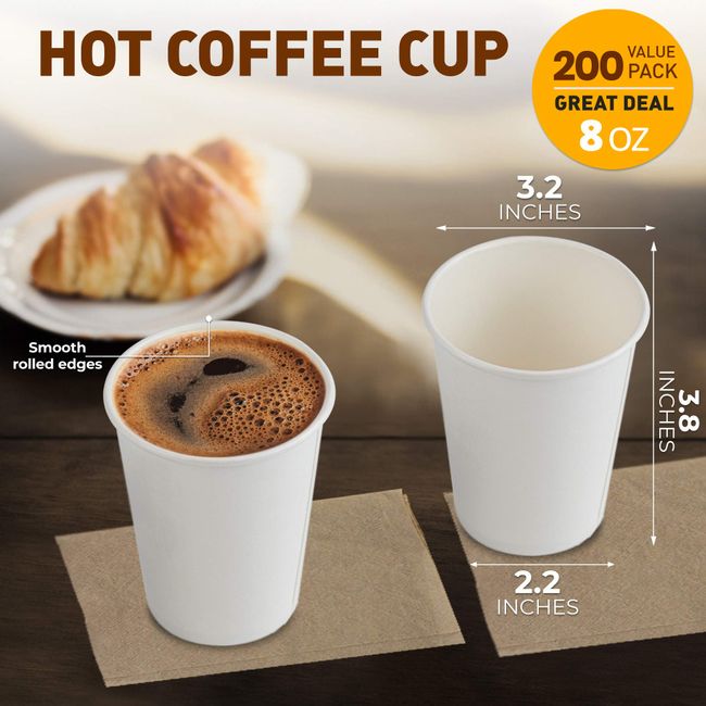 Fit Meal Prep 8 Oz Disposable White Paper Cups with White Lids - On the Go  Hot/Cold Beverage All-Purpose Sampling Portion Cup for Coffee, Espresso