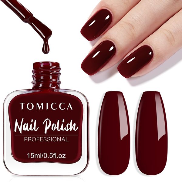 TOMICCA Nail Polish, Quick Dry Burgundy Red Nail Polish, Long Lasting Wine Red Cherry Red Nail Polish for DIY Salon Manicure at Home, 15ml