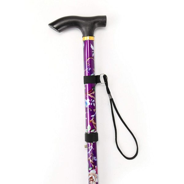 Mr. Gadget Solutions Easy Adjustable Folding Flower Design Walking Stick Durable Lightweight Portable Hand Walking Stick - Balancing Mobility Aid - Sleek Comfortable T Handles