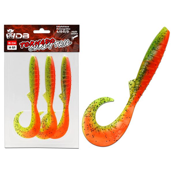 Angel-Berger Wild Devil Baits Tornado Curly Tail Twister Rubber Fish Shad Artificial Bait Soft Lure Soft Lure Pike Perch Zander (Fire Tiger, 15 cm)