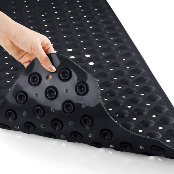 Yimobra Original Bathtub Mat Non-Slip, Extra Long 16 x 40 Inch, Shower Mats for Bathroom Tub with Drain Holes, Machine Wash, Suction Cup, BPA, Latex, Phthalate Free, Black