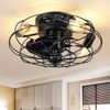 15" Flush Mount Caged Ceiling Fans with Lights, 3 Speeds，Low Profile Ceiling Fan