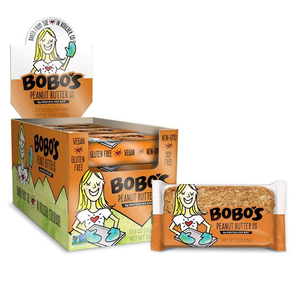 Bobo's Oat Bars, Peanut Butter, 3 oz Bar (12 Pack), Gluten Free Whole Grain Snack and Breakfast Bar