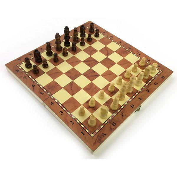 Mind Games Wooden Chess Set - Pocket Travel Sized - 24 x 24 cm - Fold Away Board with Storage - Handmade - Traditional Chess and Checkers Board Game - FIDE Compliant