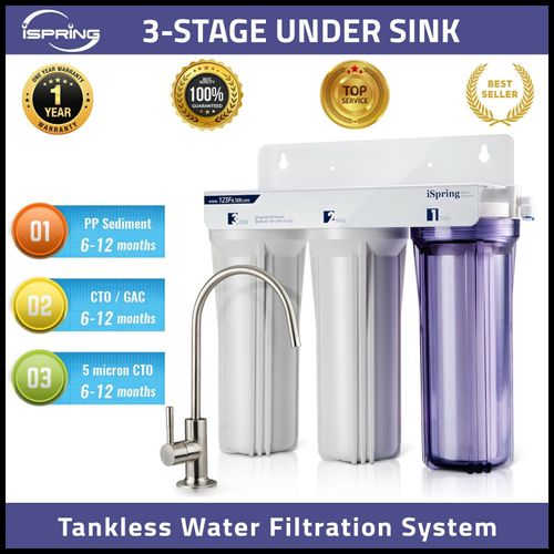 iSpring Whole House Water Filter System 2.5" x 10" White 3 Stage Filtration