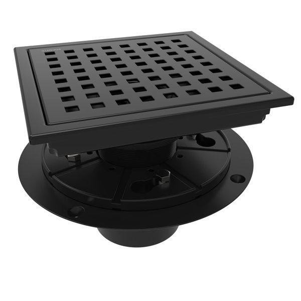 WEBANG 6 Inch Square Shower Floor Drain With Flange,Quadrato Pattern Grate Re...
