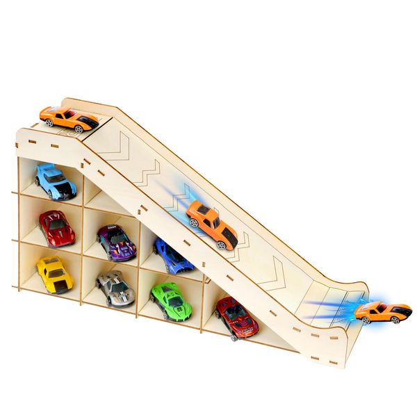 Toy Cars Jump Ramp, Toy Car Track Set for Hot Wheels, Race Car Track for Hot Wheels, Playing/Storage/Display/Race Track Set, Wood Jump Ramp for Hot Wheels Toy Cars