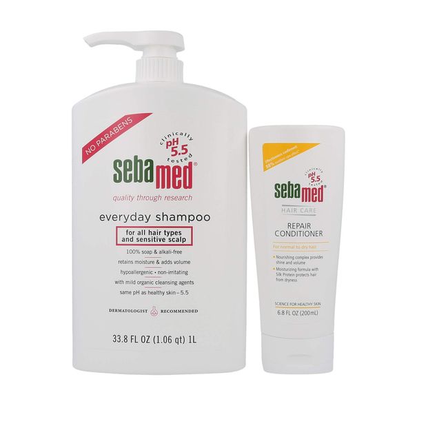 Sebamed Everyday Shampoo (1 Liter) and Repair Conditioner (200mL) Hypoallergenic for All Hair Types and Sensitive Scalp - Paraben-Free - Soap and Alkali Free