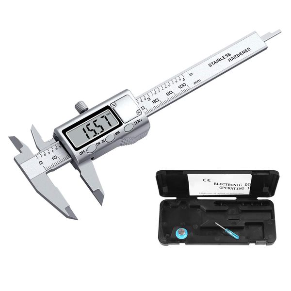 Neoteck Digital Vernier Caliper 100mm/4 Inch Stainless Steel Electronic Caliper Inch/Metric Conversion Vernier Gauge Digital for Length Width Depth Inner Diameter Outer Diameter