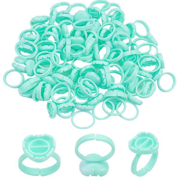 200 PCS Disposable Glue Cup Lash Tattoo Nail Art Pigment Rings 2 Slots Plastic Glue Ring Holders Palette for Eyelash Extension Beauty Tool Bulk (Green)