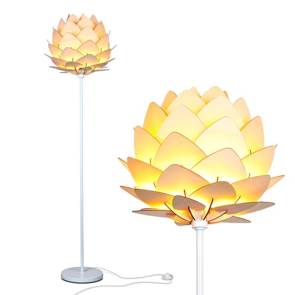 Brightech Artichoke LED Floor Lamp, Great Living Room Décor, Modern Lamp for Living Rooms & Offices, Bohemian Standing Lamp for Bedroom Reading, Tall Lamp with Multi-Panel Wooden Shade