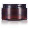 JUVITUS 8 oz Amber Plastic Refillable Low Profile Jar with Black Lid (6 Pack)