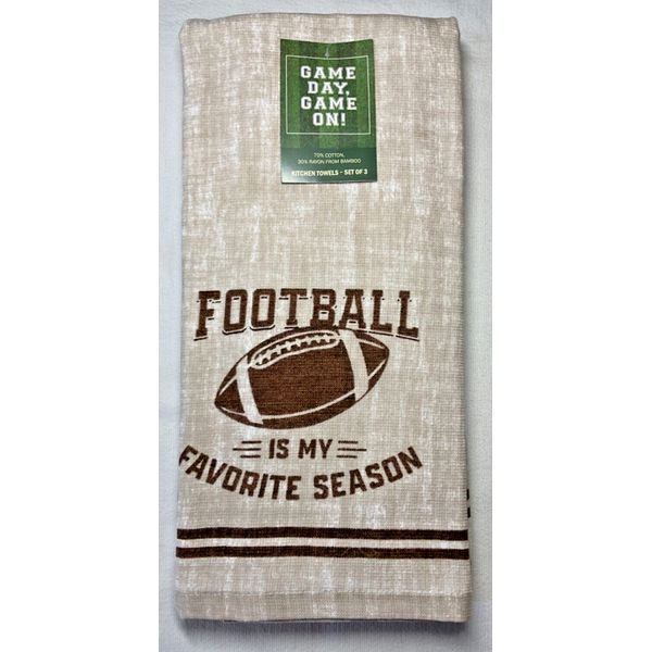 GAME DAY GAME ON KITCHEN TOWELS FOOTBALL IS MY FAVORITE (3) COTTON RAYON NWT