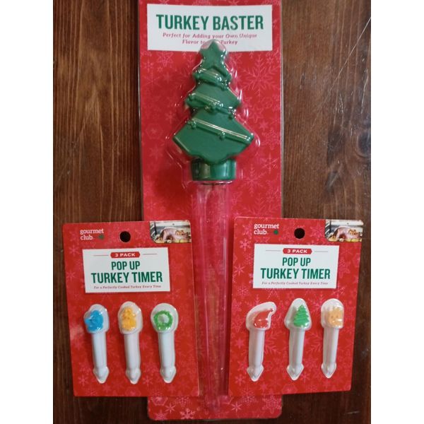 (1)Gourmet Club Turkey Baster An (6) Pop Up Turkey Timers