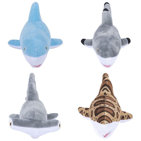 Forest & Twelfth 13” Stuffed Sharks, Black Tip Shark, Blue Shark, Hammerhead Shark & Leopard Shark, Set of 4 Stuffed Animals for Pretend Play, Plush Material, Ideal as Gifts for Kids and Toddlers