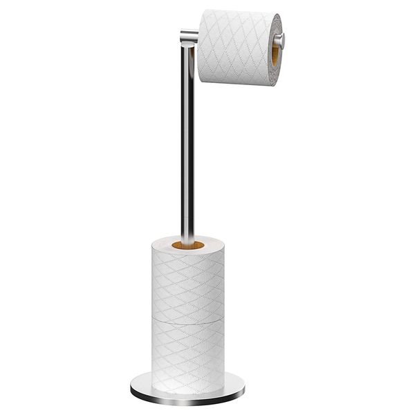 Toilet Roll Holder Free Standing Toilet Paper Holder Stand with Reserve, Stainless Steel Anti Rust Freestanding Toilet Tissue Roll Dispenser Holds 3-4 Paper Rolls, Bathroom Storage (Silver A)