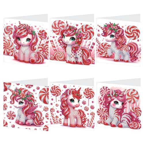 Tontut 6pcs Diamond Art Painting Kit Greeting Card, Pink Lollipop Animals 5D DIY Special Shape Diamond Painting Christmas Birthday Greeting Card Creative Gifts