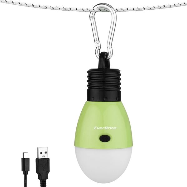 EverBrite Rechargeable Camping LED Bulb Green 3 Lighting Mode USB LED Tent Light