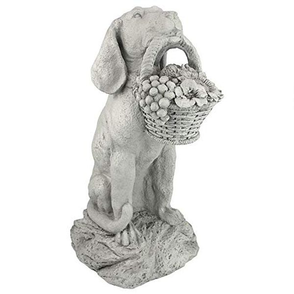 Design Toscano EU1379 Man's Best Friend Dog with Basket Outdoor Garden Statue, 19 Inch, Two Tone Stone