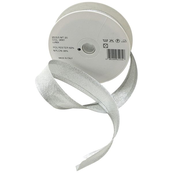 Inastri 25/5/ 5 mm Lurex Bias Binding, Silver 9561
