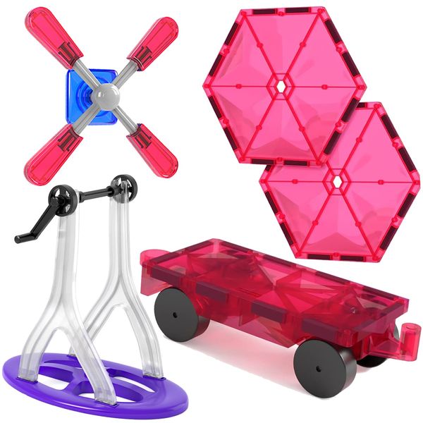 Jasonwell Magnetic Car Truck Wheels Magnetic Vehicles Set Ferris Wheel Kit Propeller Windmill Playset for Magnetic Tiles Magnet Toys 3D Building Blocks Accessories for Toddlers Boys Girls