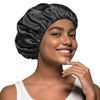 Alnorm Satin Sleep Cap Double-Sided Adjustable Hair Bonnet for Girls Black