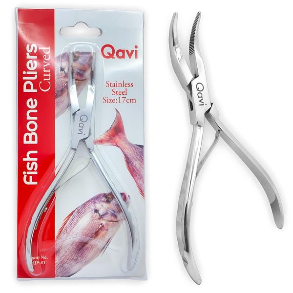 Fish Bone Pliers/Tweezers Curved, High Grade Stainless Steel Polished (17cm)