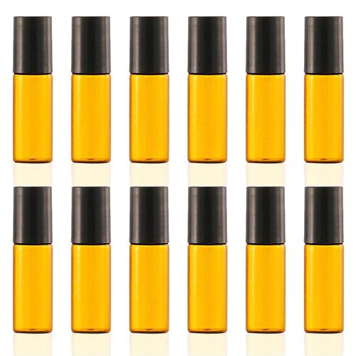 HIRAISM Roll-On Bottle Light Filtering Jar Atomizer Container Set of 12 with Funnel (5ml)