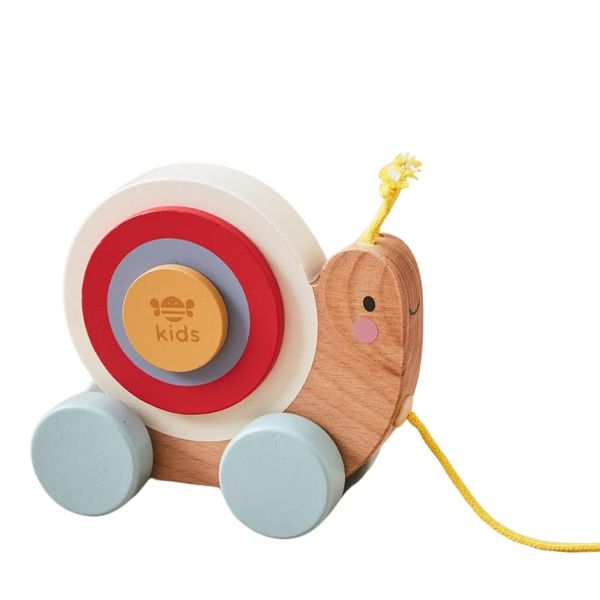 Just Bee Kids Wooden Pull Along Toy Snail | Boys & Girls 12+ Months | Pastel Colours | Plastic-Free | Rounded Edges | Toddlers Children Kids Gifts