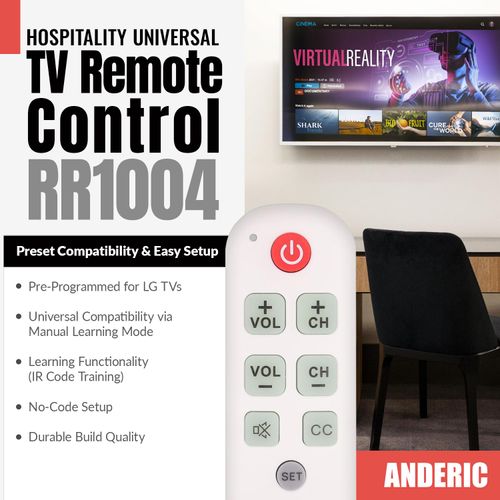 [2 Pack] Anderic Easy Big Button Universal TV Remote Control. Easy to Use, Learning, Glow Keys - Television & Cable Box Controller, Perfect for Assisted Living Elderly Care - White - RR1004