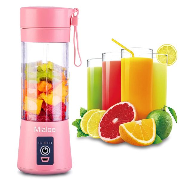 Portable 6 Blades in 3D Juicer Cup,Updated Version Rechargeable Juice Blender Magnetic Secure Switch Electric Fruit Mixer for Superb Mixing 380ml (pink)