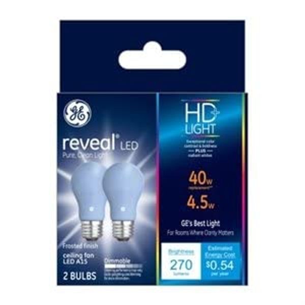 GE Reveal HD+ LED Light Bulbs, 40 Watt, A15 Ceiling Fan Bulbs (2 Pack)