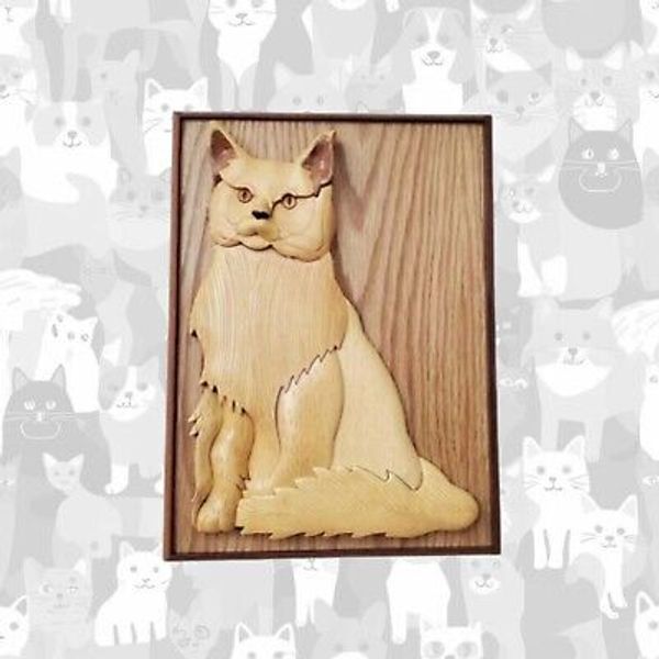 Pet Urn, Light Longhaired Cat, Hand Crafted Wood Urn by Carver Dan