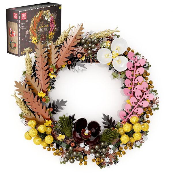 Mould King Christmas Wreath, Dried Flower Building kit for Christmas Tree Decoration, Xmas DIY Wreaths for Front Door, House Porch and Window, Holiday STEM Toys Gift for 8+ Kids and Adults 10074