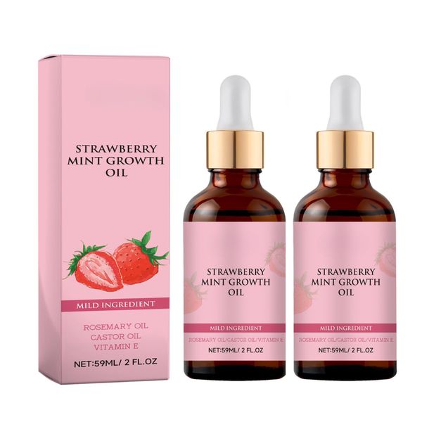 Strawberry Mint Growth Oil, 2024 New Strawberry Mint Hair Growth Oil, Natural Hair Essential Oil,Strawberry Mint Hair Oil for Thin Hair Dry Damaged Hair (2PCS)