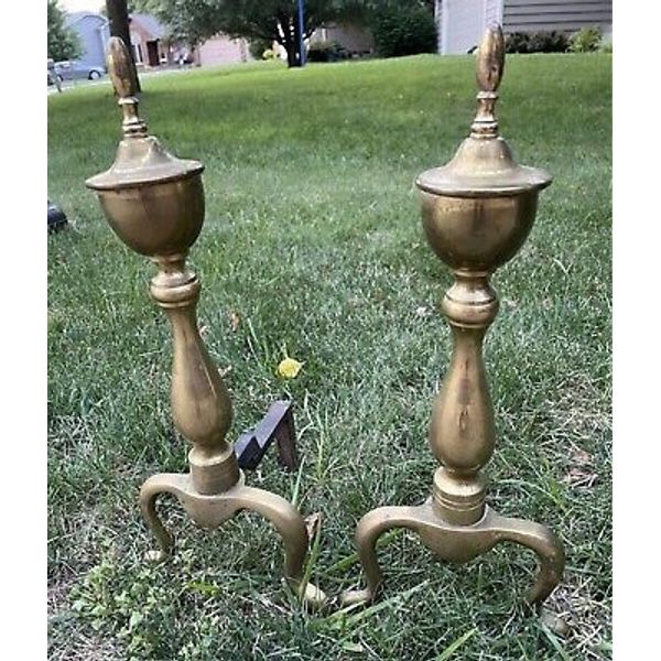 Pair of vintage brass fireplace andirons +