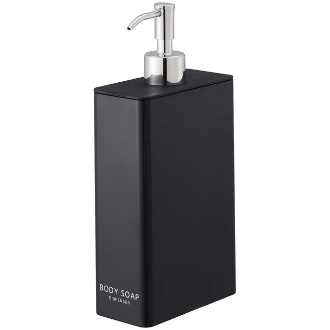 Yamazaki 4257 Two-Way Dispenser, Square, Slim, Body Soap, Black, Approx. W 2.2 x D 4.3 x H 9.3 inches (5.5 x 11 x 23.5 cm), Tower Pump, Dispenser Bottle