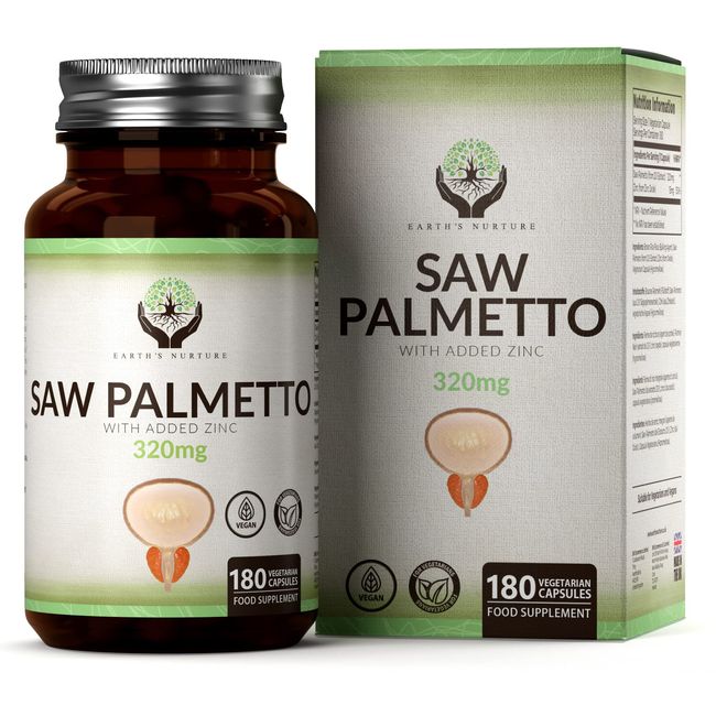 EN Saw Palmetto | 180 Kapseln Sägepalmenextrakt Hochdosiert - 320mg Sägepalme 20:1 Extrakt pro Portion mit Zink | Saw Palmetto Kapseln | Gentechnik-, Gluten- & Allergenfrei | Hergestellt in GB