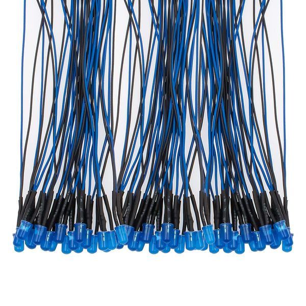 CO-RODE 50pcs 12V Pre Wired 5mm LED Lights Emitting Diodes, Blue
