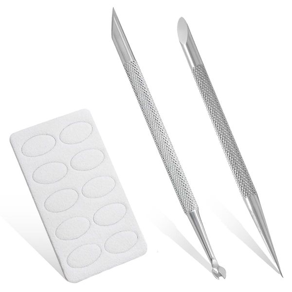 2 Pcs Stainless Steel Cuticle Pusher Tool Non Slip Double Ended Nail Cuticle Trimmer Nail Art Cuticle Remove with Sandpaper for Manicure Pedicure