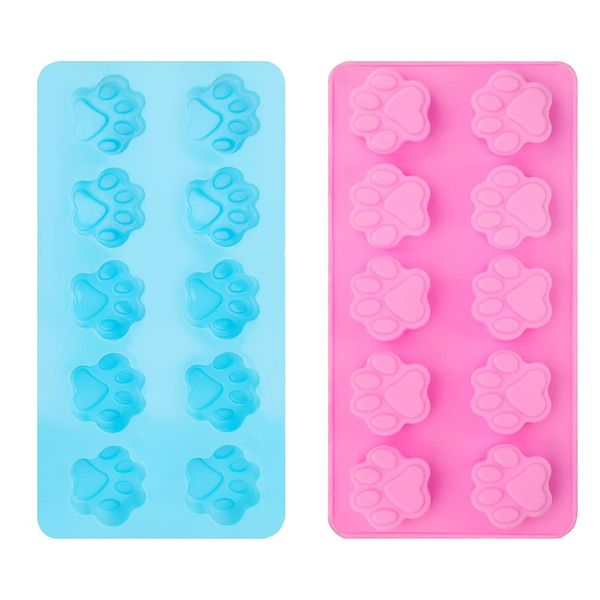 2 Pack Paw Silicone Molds, 10 Cavity Chocolate Paw Mould Dog Silicone Mould Reusable Puppy Cat Paw Ice Cube Moulds DIY Baking Tools for Pudding Cupcakes Jelly Candy Soap