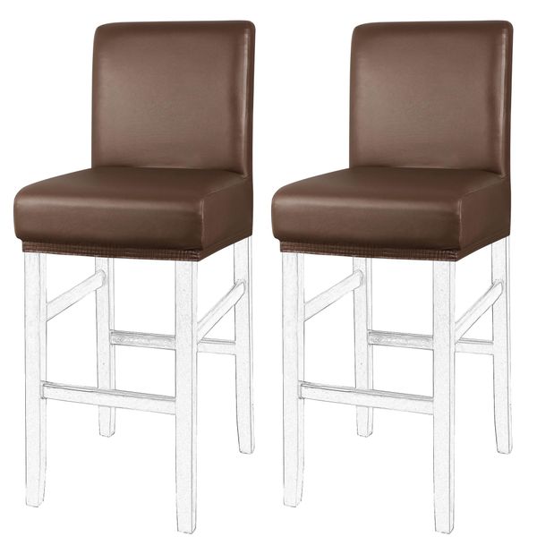 PiccoCasa Pack of 2 Bar Stool Covers, Waterproof Dining Chair Covers for Home Kitchen Dining Room Pub Counter, PU Leather Soft Removable Chair Cover Slipcover Protector Coffee Color