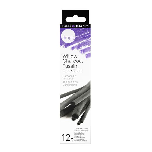 Daler-Rowney Simply Charcoal Sticks, Cardboard Box, Willow Charcoal Set, 12pcs