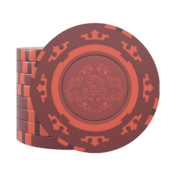 Bullets Playing Cards - 25 Clay Poker Chips Corrado for Poker Set - Without Values - 14 g - 4 cm Diameter - Colour Red