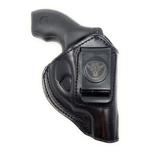 Cardini Leather USA -IWB Ultra Soft Leather Holster - for S&W Bodyguard 38 Special, M&P 340, Taurus 85 - and Other Snub Nose Revolvers - Inside The Waistband with Clip (Black, Right Hand)