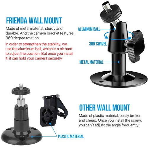 Frienda Black 360 Degree Adjustable Wall Mount Bracket and Silicone Protective Skin for Blink Xt Indoor Outdoor Security Camera(2,Black)