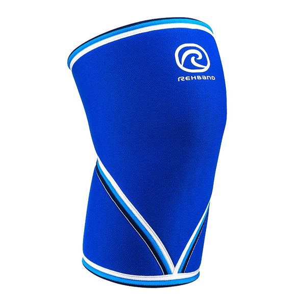 Rehband V-Kniebandage für Kraftsport 7mm aus SBR/Neopren, wettkampfgeeignet Powerlifting Bandage, Knee Sleeves Gym, Crossfit, Fitness & Gewichtheben, Farbe:Blau, Größe:XL